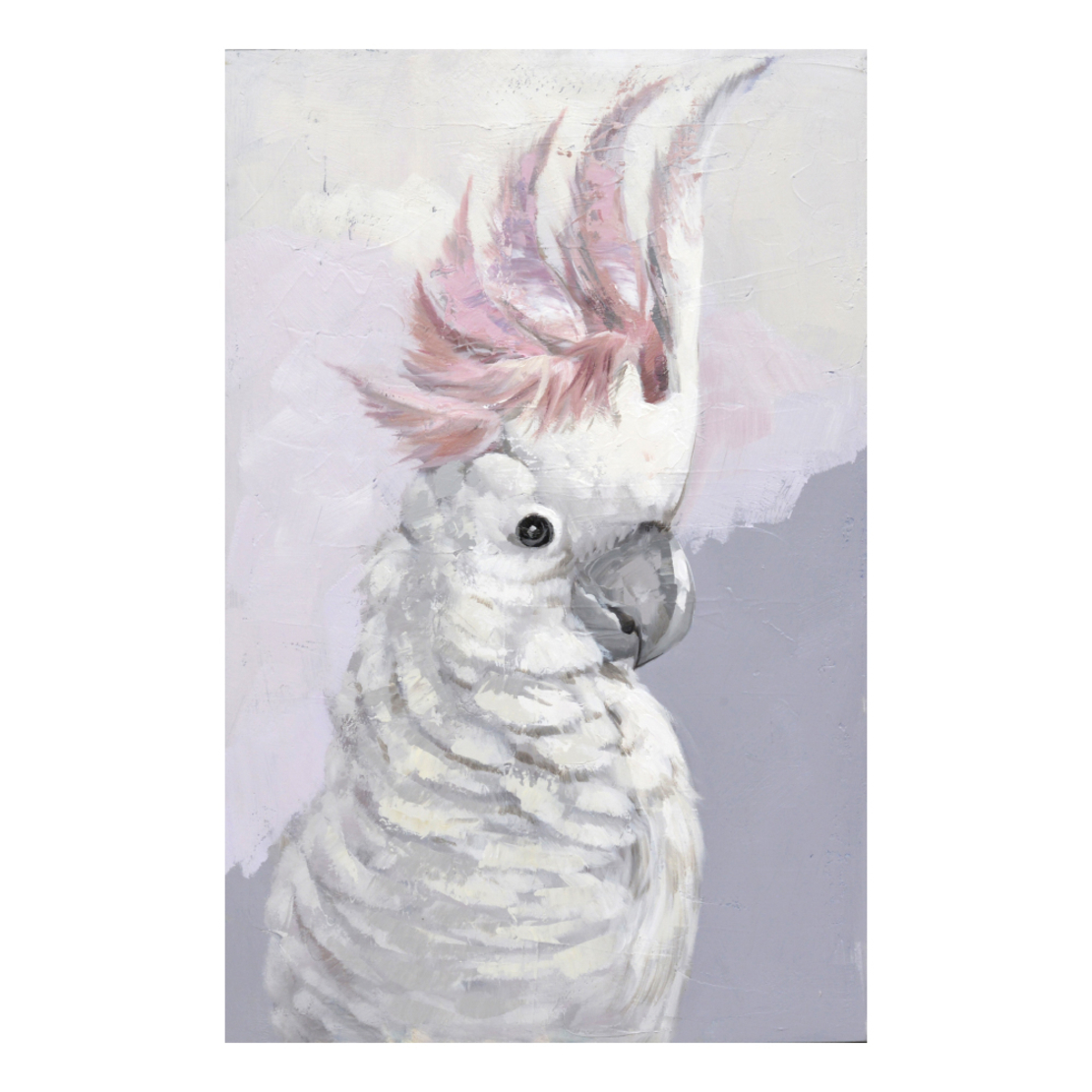 COCKATOO PAINTING CANVAS WHITE GREY WOOD PINK 60x9