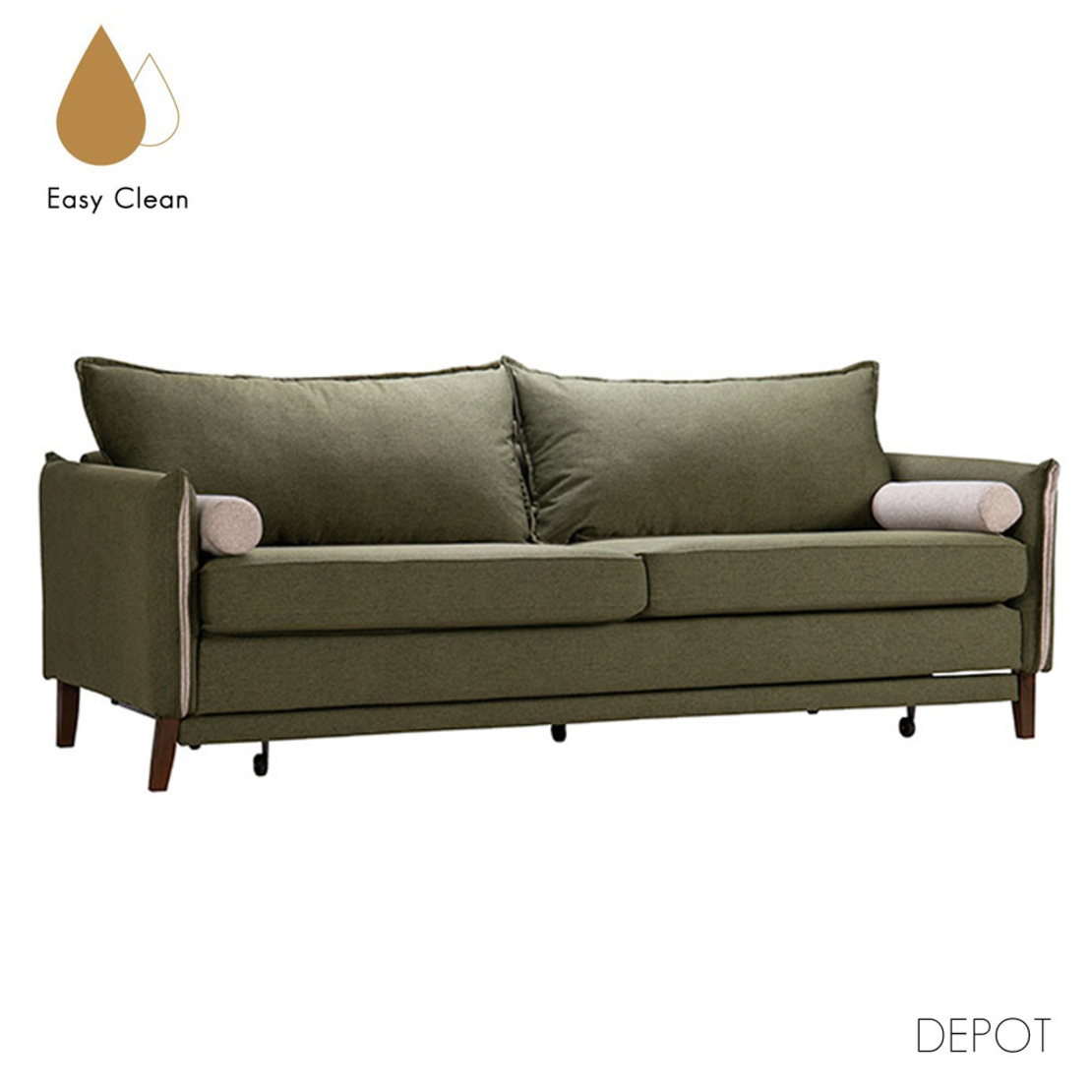 COMMODO SOFA BED 3SEAT EASY CLEAN FABRIC OLIVE GREEN GREY E1 EU