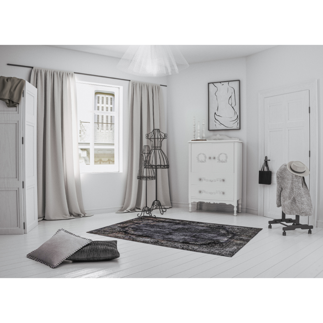 FIGURA PAINTING CANVAS WHITE BLACK WOOD 60x90xH4,5