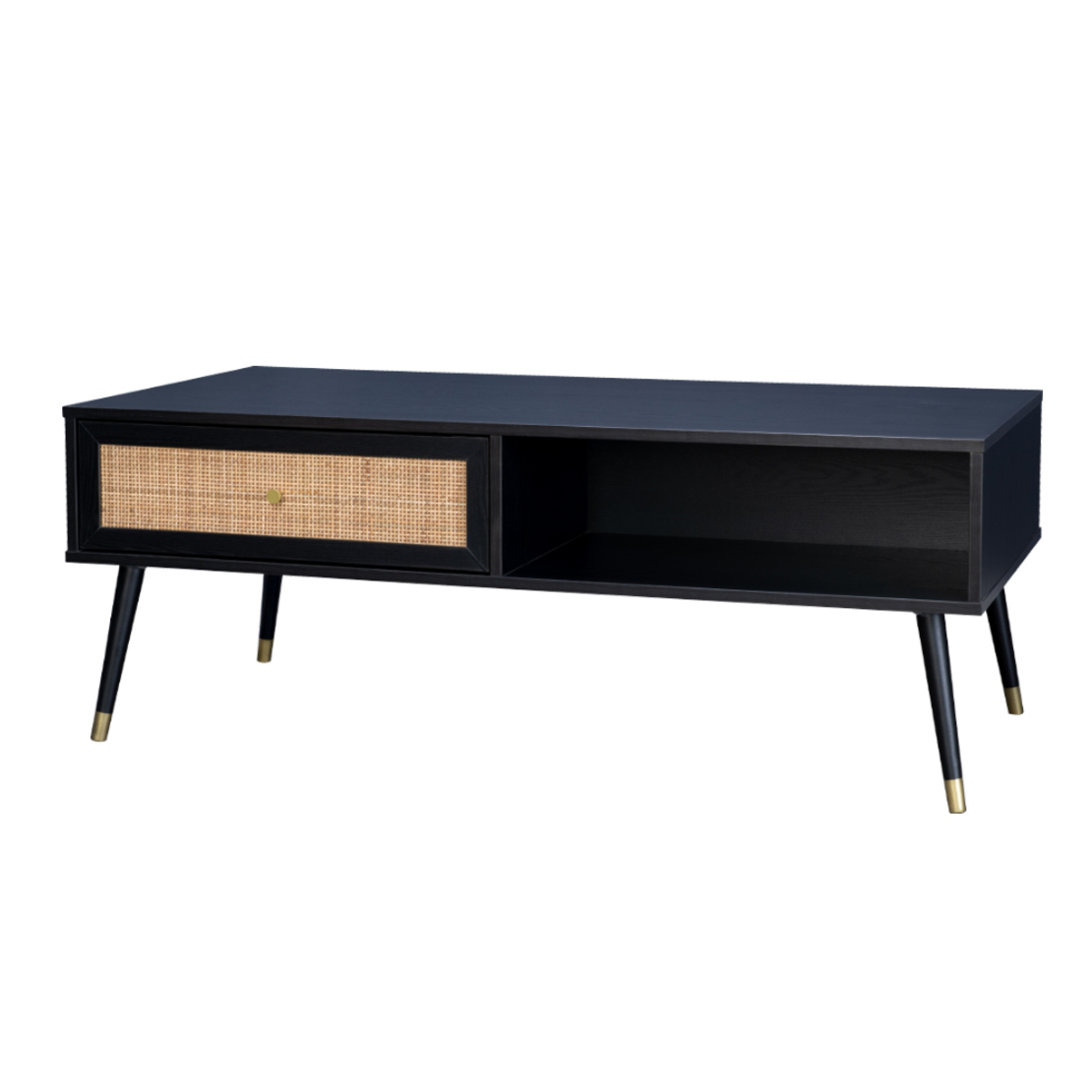 VIENNA COFFEE TABLE 1DRAWER CHIPBOARD WITH MELAMINE BLACK WITH RATTAN GOLD 120x59xH45cm E1 PRC