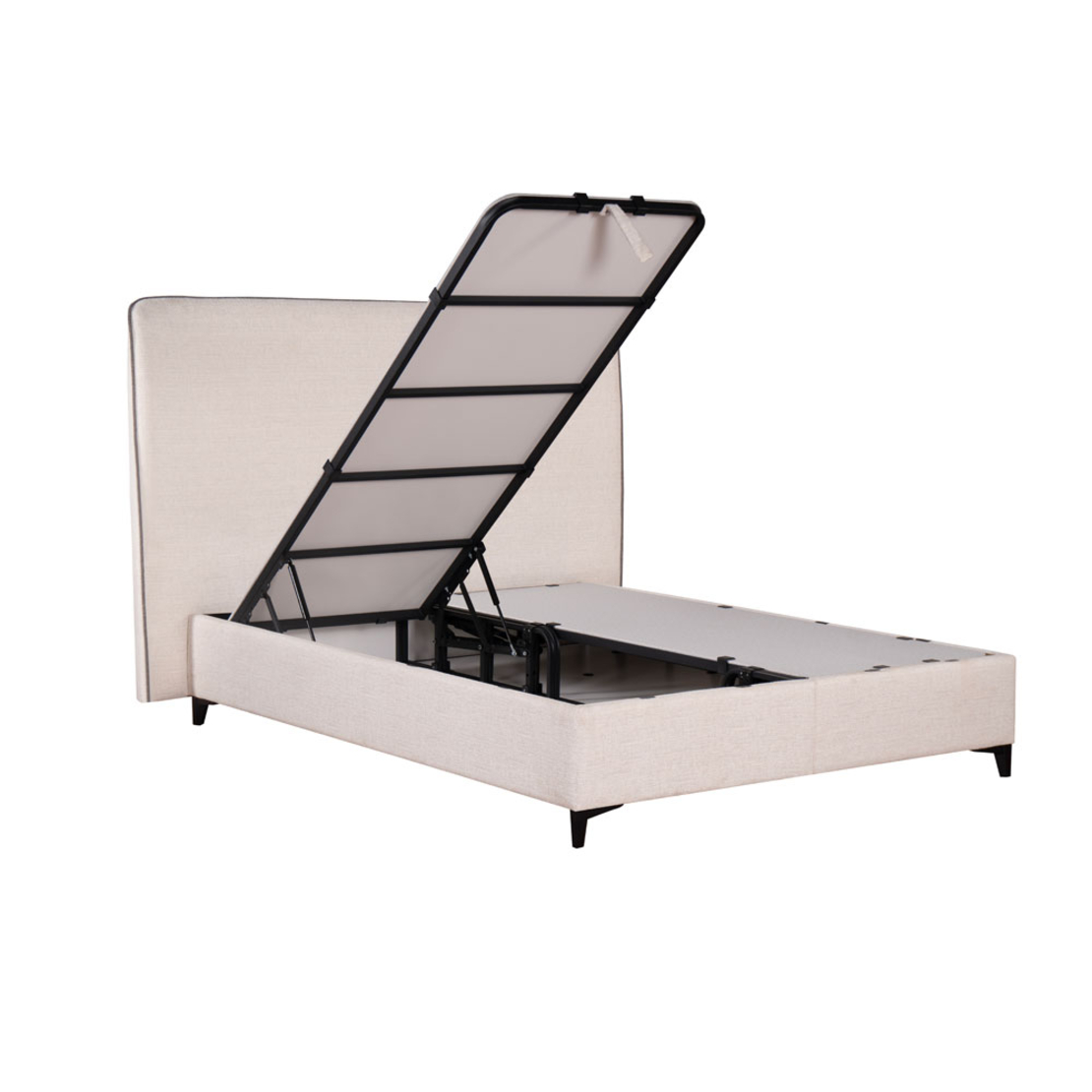 COLOMBO BED WITH STORAGE (FOR MATTRESS 160x200cm) FABRIC OFF WHITE 06-900 FABRIC BLACK E1