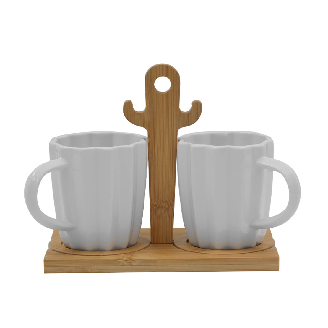 CACTUS MUG ESPRESSO SET 2 PCS PORCELAIN BAMBOO WHI