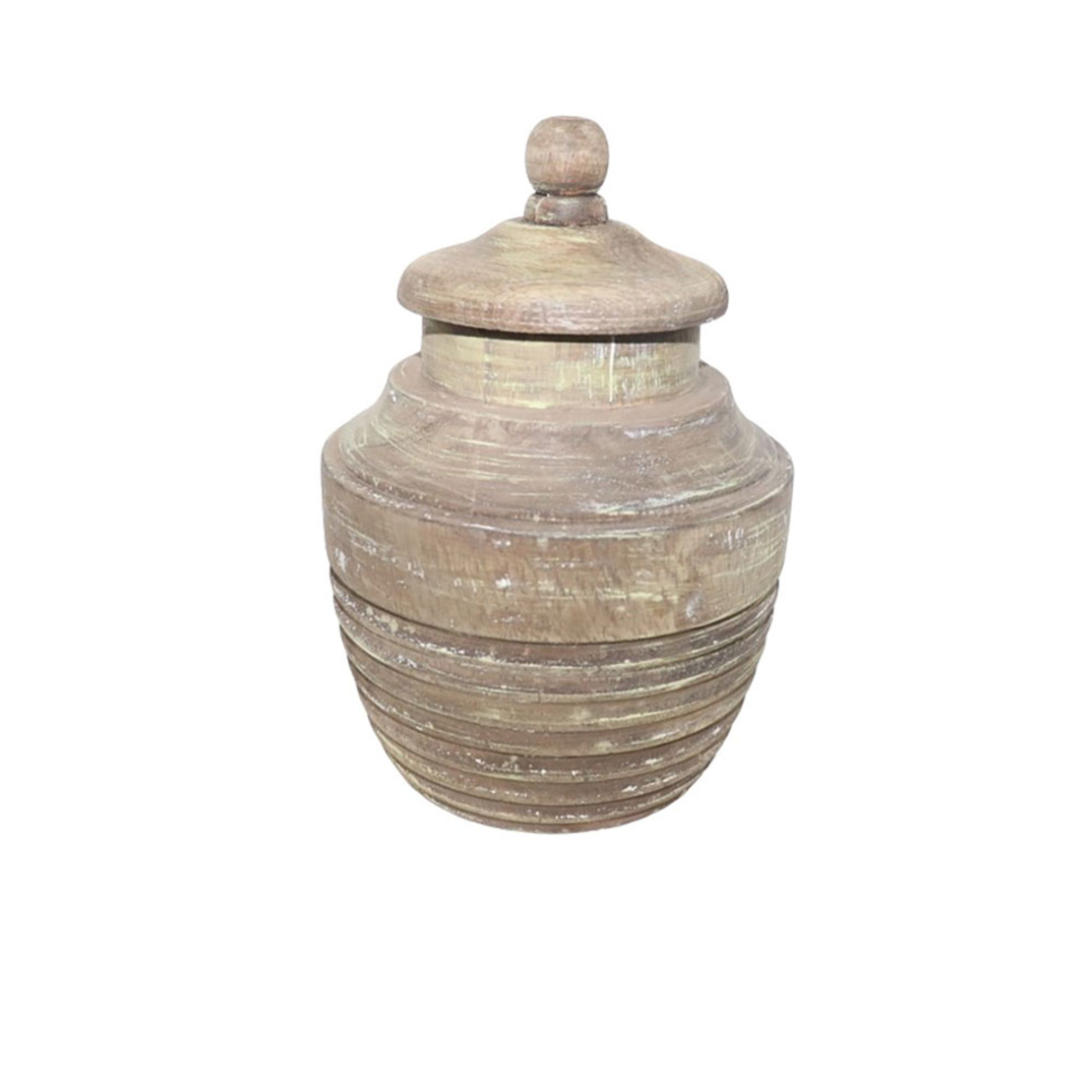 INDI STORAGE JAR WITH LID WOOD NATURAL ANTIQUE D12