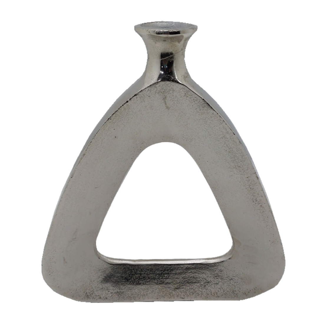 ABSTRACT TRIANGLE VASE ALUMINIUM SILVER NICKEL 33x