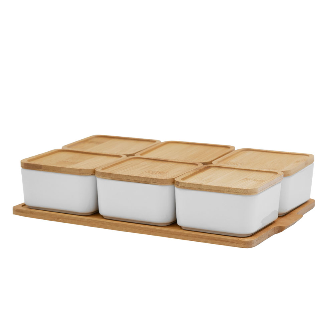 CURVE STORAGE JAR WITH LID SET 6PCS PORCELAIN BAMB