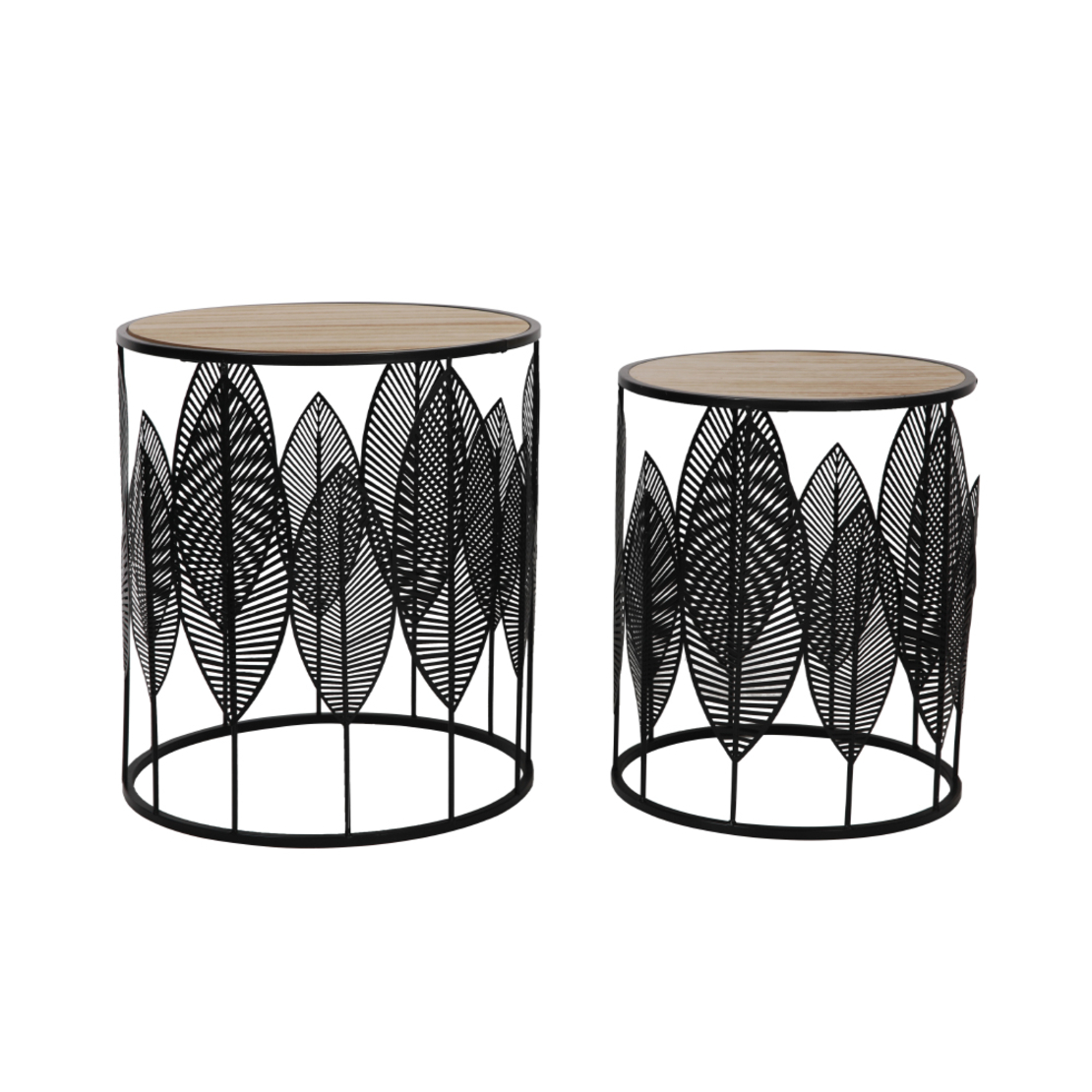 LEAF COFFEE TABLE SET 2PCS MDF VENEER BLACK NATURAL METAL 40x40xH45cm E1 PRC