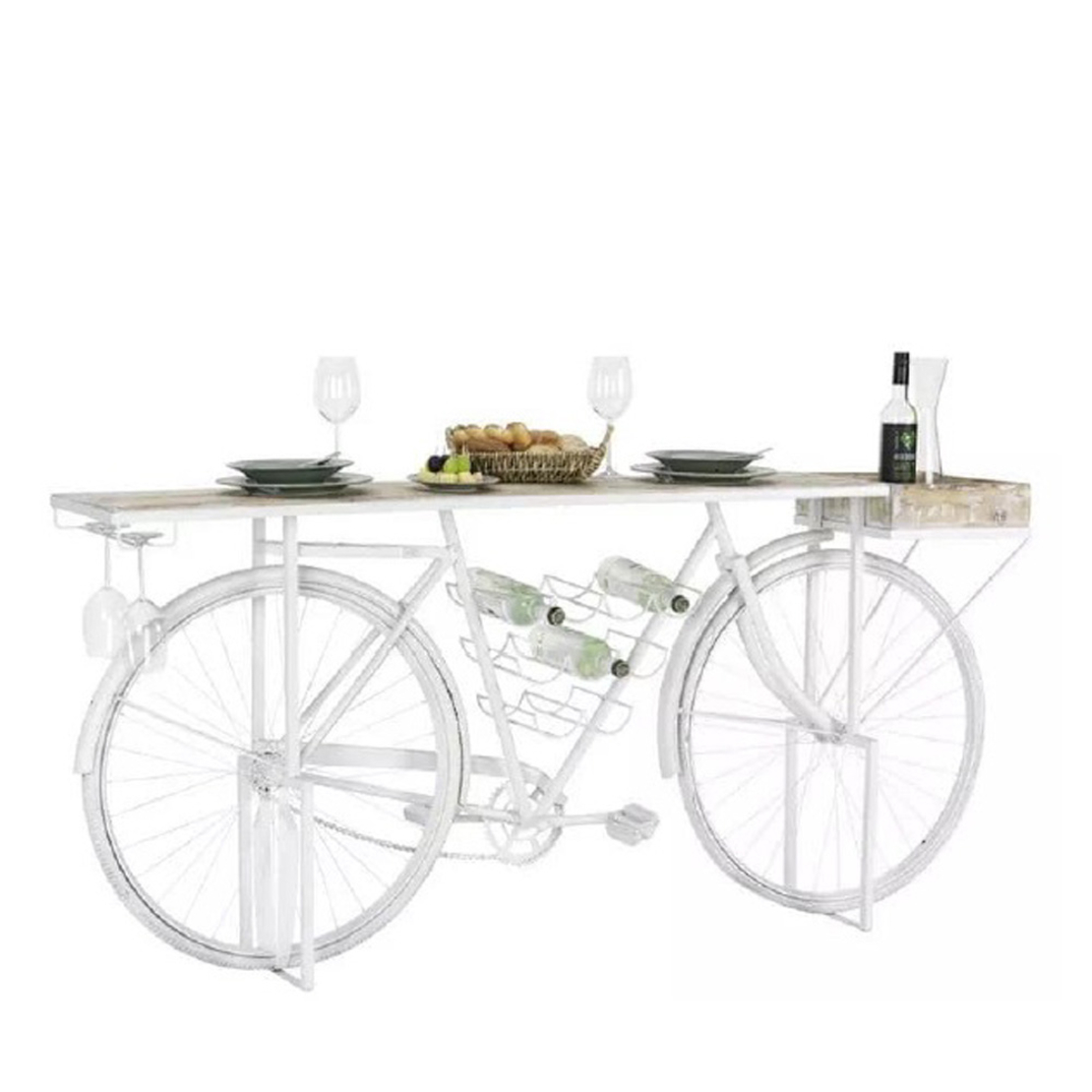 CYCLING CONSOLE METAL OFF WHITE NATURAL WOOD MANGO