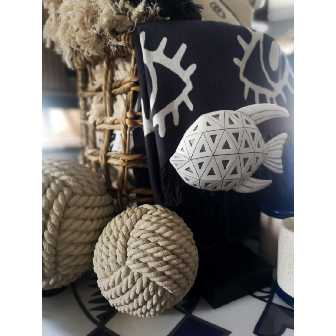 EYES GREY THROW COTTON BLUE WHITE 130x170cm IN