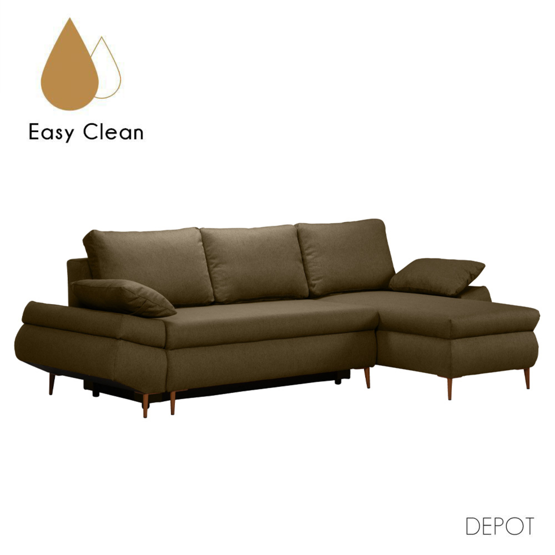 JACOB SOFA BED CORNER RIGHT EASY CLEAN FABRIC BROWN E1 EU