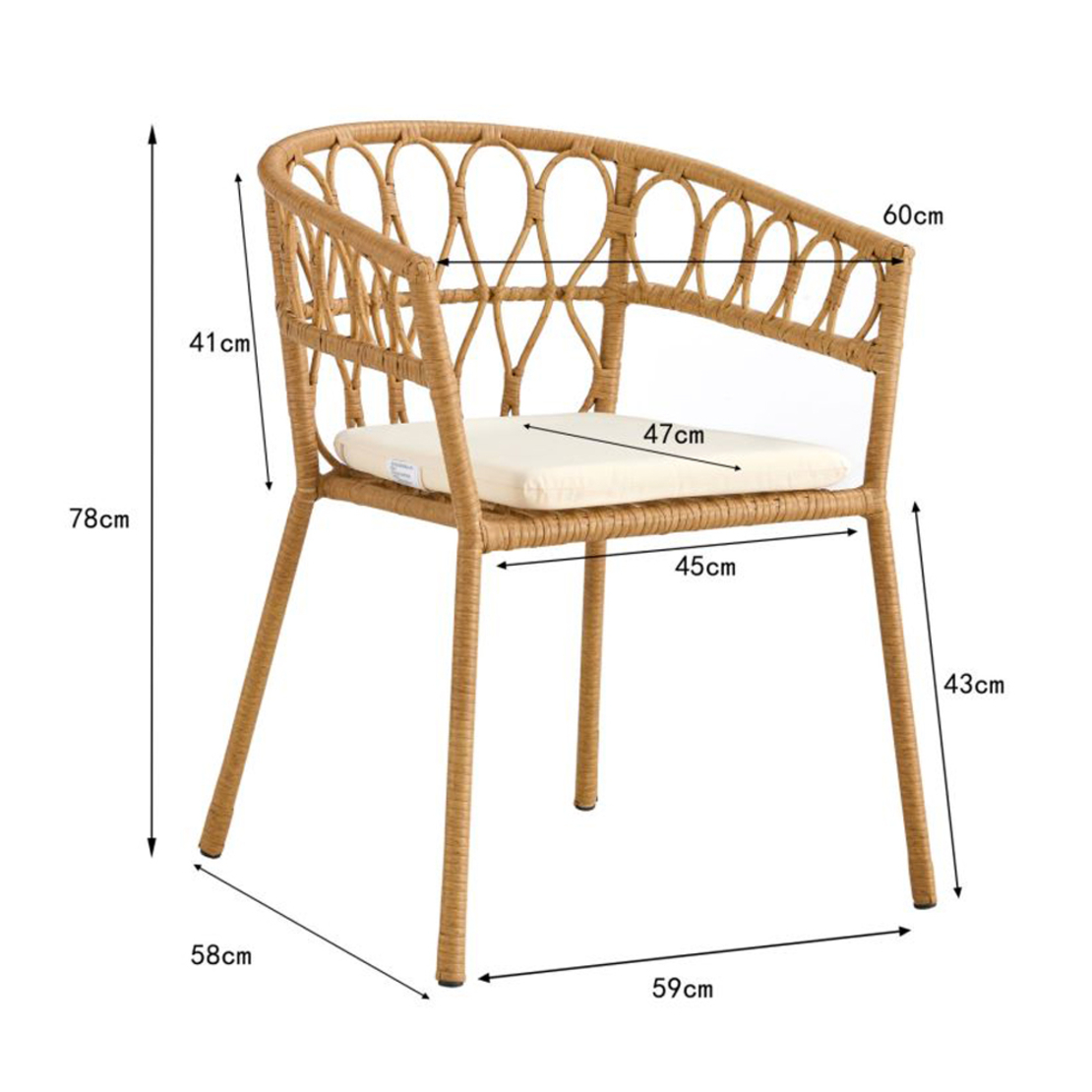 SURABAYA CHAIR PE RATTAN NATURAL WHITE 59x56x77.5 PRC