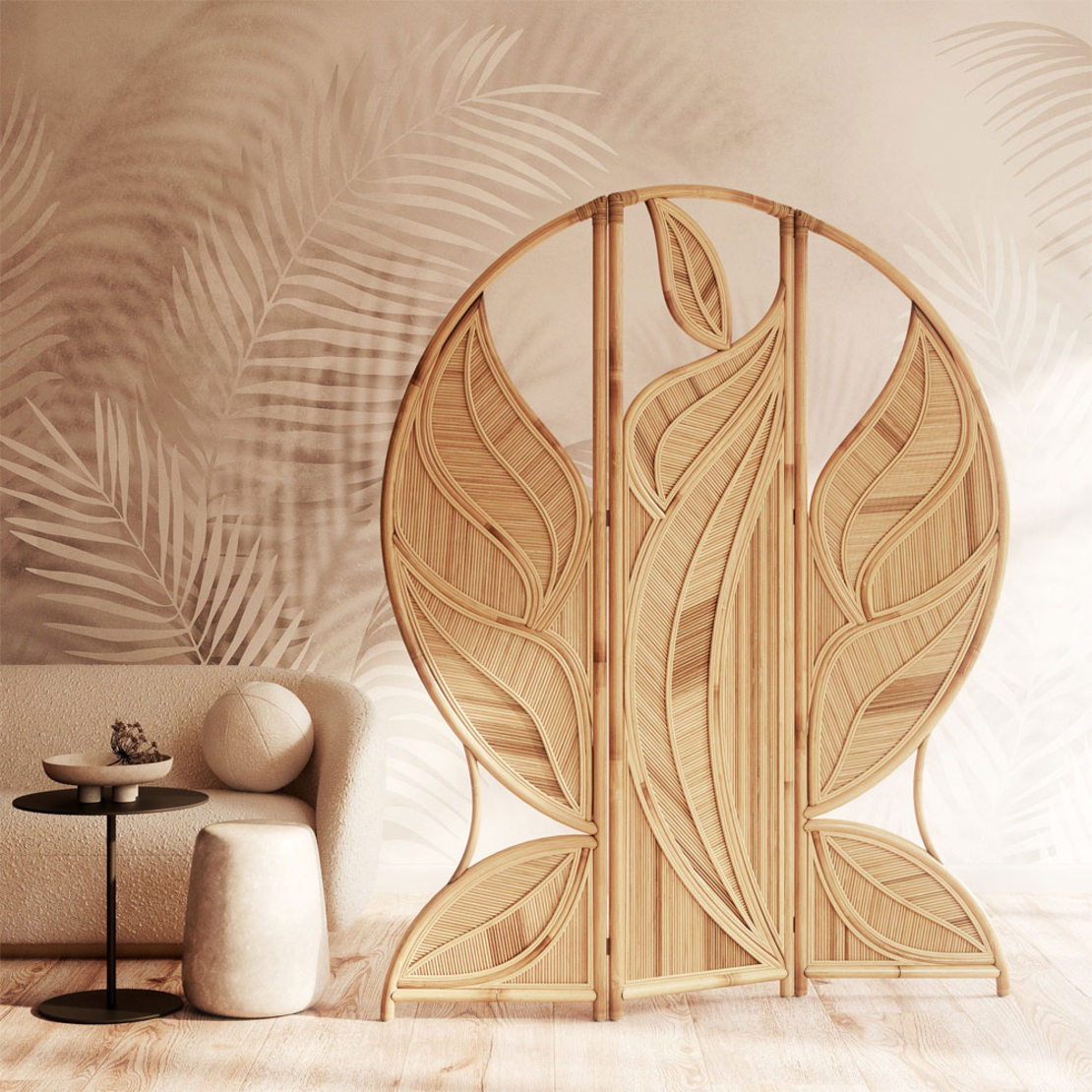 LEAF PALM FOLDING SCREEN RATTAN NATURAL ID