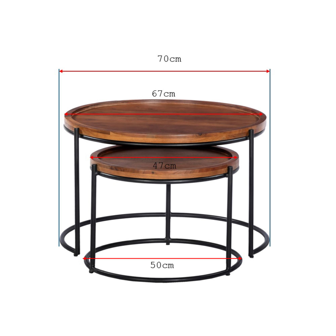 CELLINI COFFEE TABLE SET 2PCS WOOD ACACIA WALNUT LIGHT METAL BLACK 70x70xH43cm IN