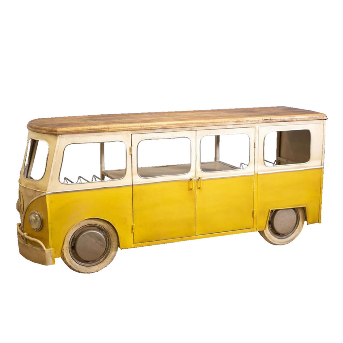 PEACE VAN CONSOLE BAR METAL YELLOW WHITE WOOD MANGO 221x62xH97cm IN