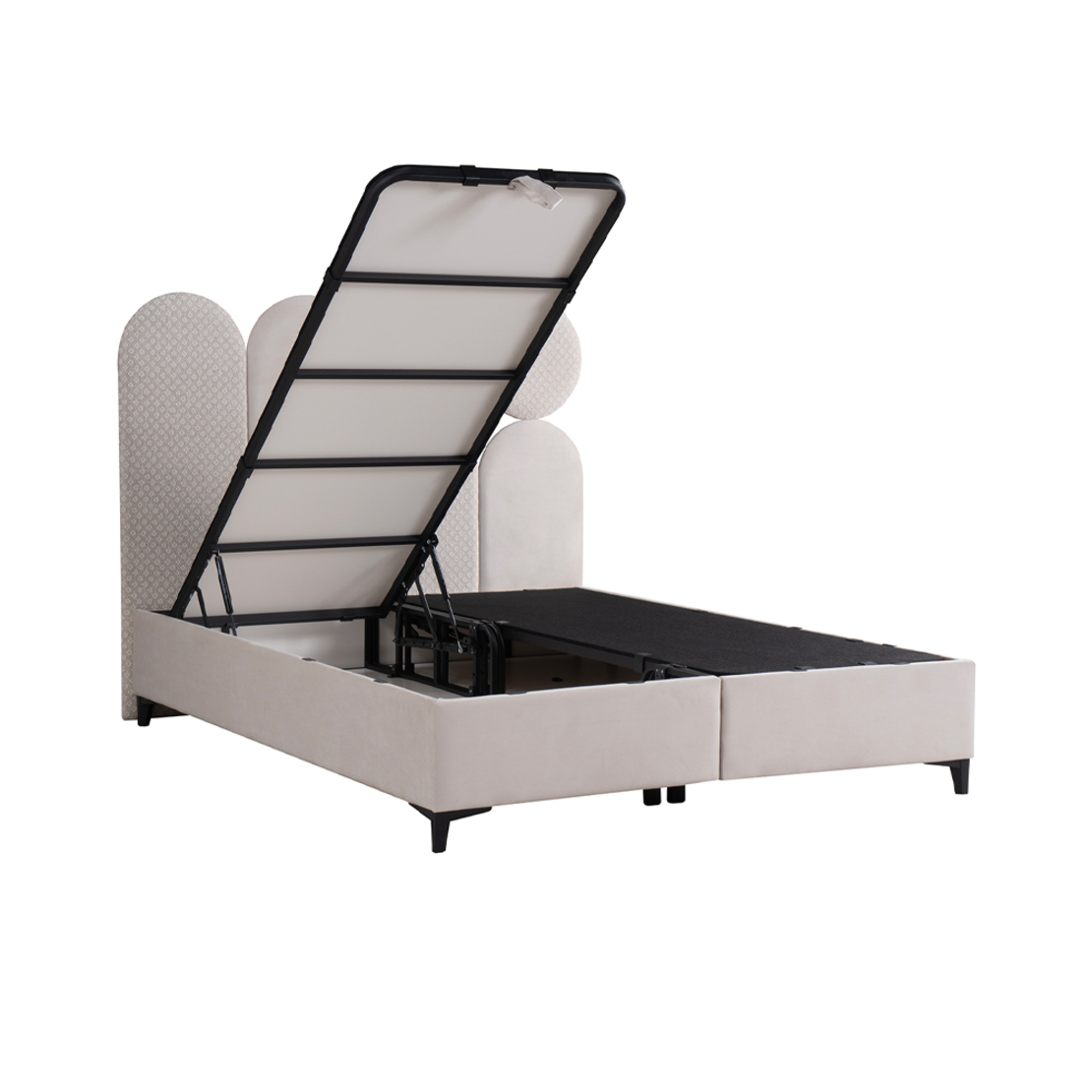 ABSTRACT BED WITH STORAGE (FOR MATTRESS 160x200cm) CHENILLE BEIGE WITH PATTERN E1 TR