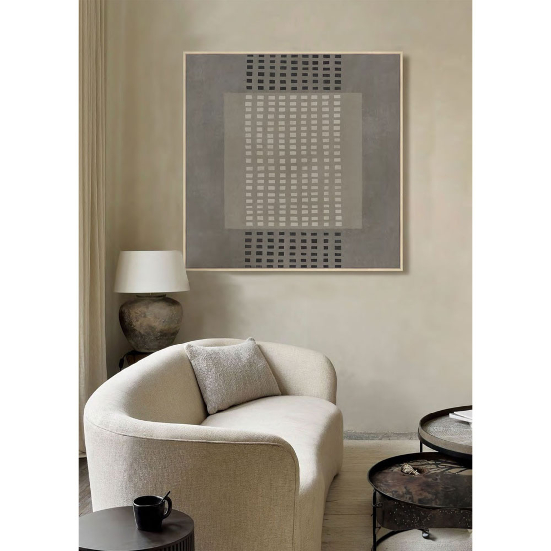 FRAMED DREAM PAINTING DECORATIVE WITH FRAME 80x80x4 CANVAS GREY DARK BEIGE WOOD