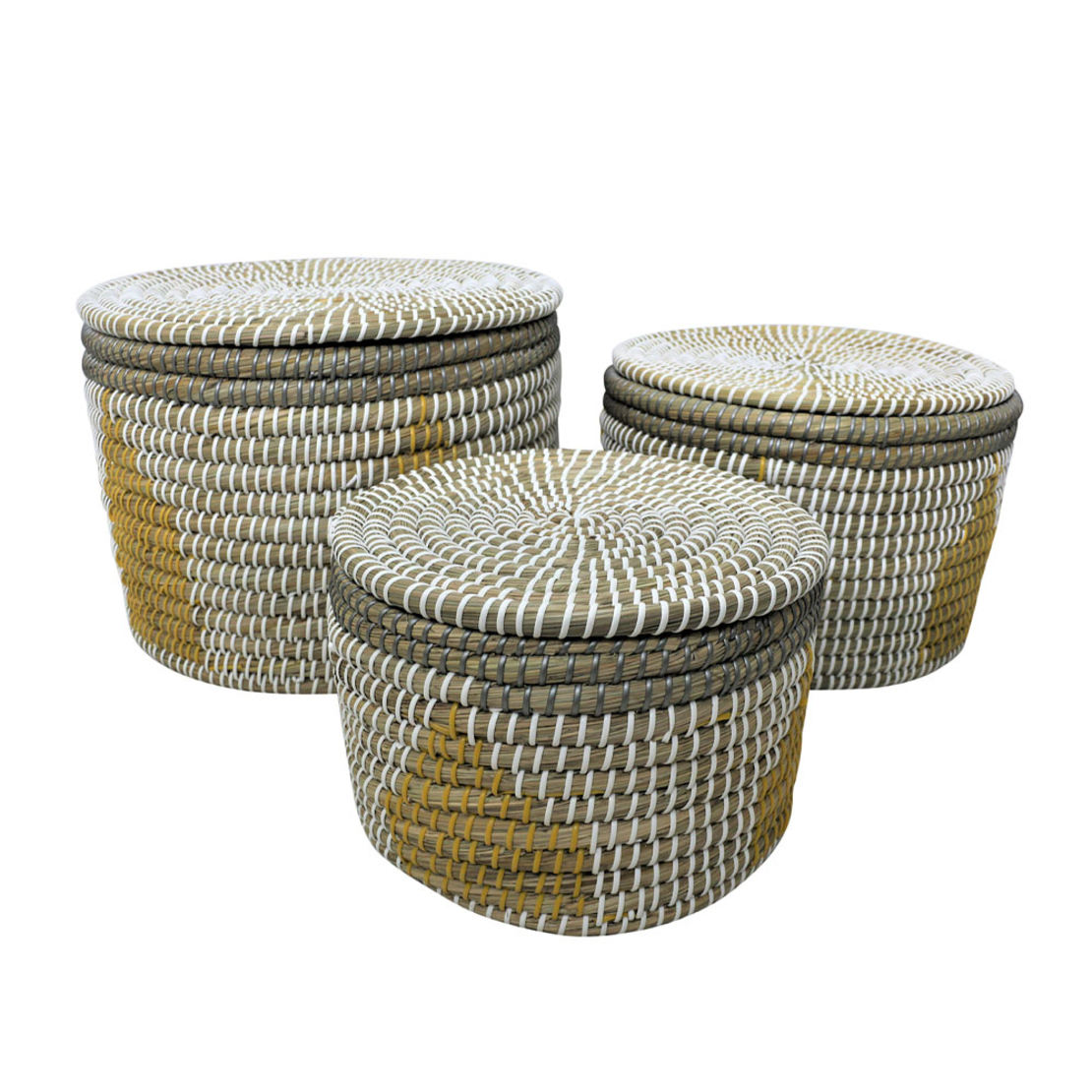 KAIA BASKET WITH LID SET 3PCS KANSGRASS PVC MULTIC
