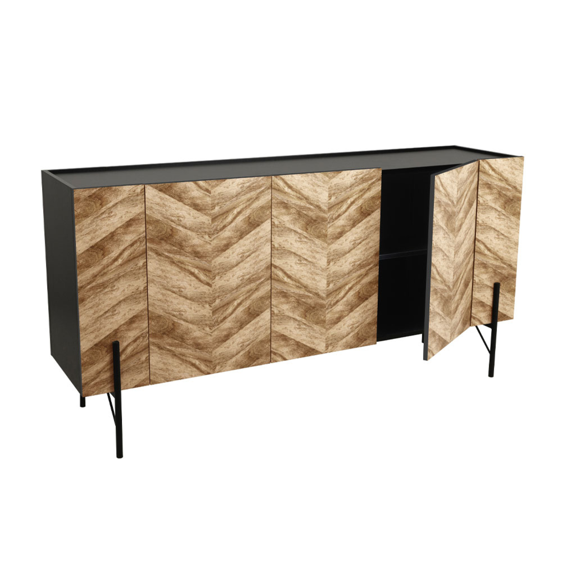 PARKE SIDEBOARD CHIPBOARD WITH MELAMINE CARTA BLACK NATURAL WITH PATTERN METAL BLACK 160x43xH80cm E1 PRC