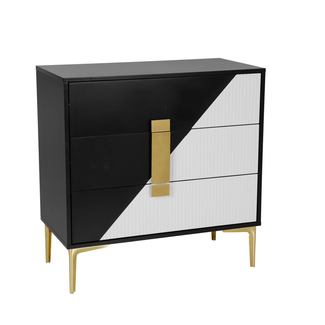NEW YORK PEDESTAL 3DRAWERS MDF WHITE MDF BLACK GOLD E1