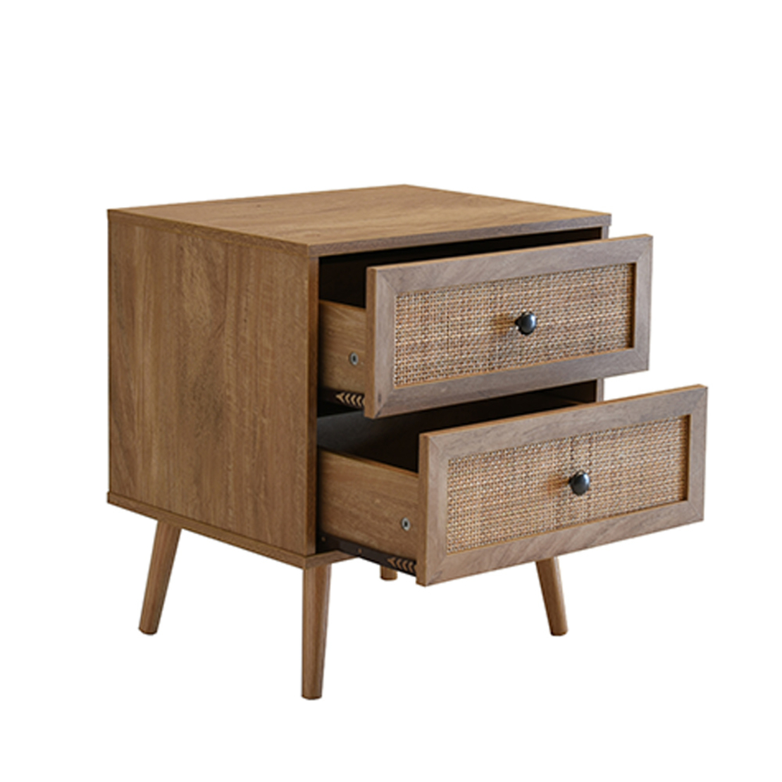 AMMOS NIGHTSTAND 2DRAWERS CHIPBOARD WITH MELAMINE CARTA NATURAL WITH RATTAN E1 PRC
