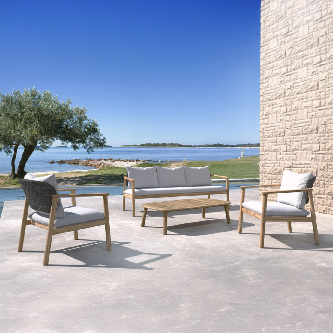 FREELAND LOUNGE SET 1+2+1 WOOD ACACIA NATURAL GREY
