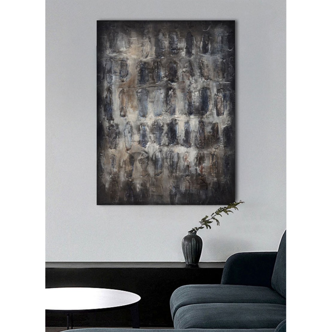 TERRYN PAINTING DECORATIVE 90x120x4 CANVAS BLUE GREY BROWN BEIGE WOOD