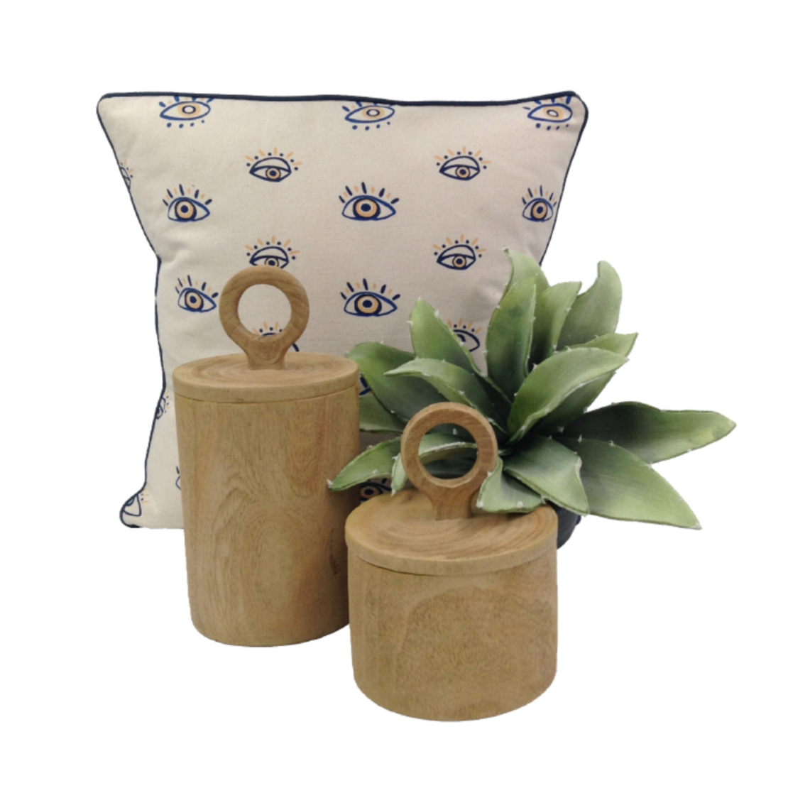 EYES DECOR CUSHION COTTON WHITE BLUE 45x45cm IN