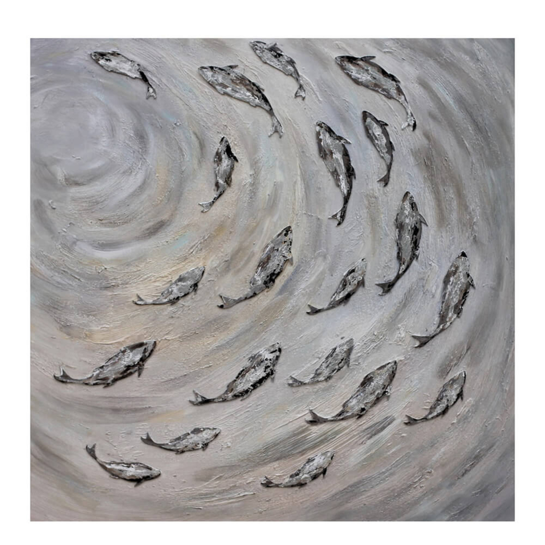 PISCES PAINTING CANVAS GREY SILVER WOOD 80x80xH3,5