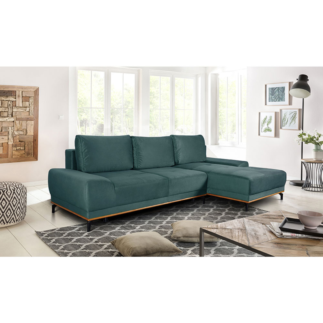 NATURA SOFA BED CORNER RIGHT EASY CLEAN FABRIC DUSTY PETROL E1 EU