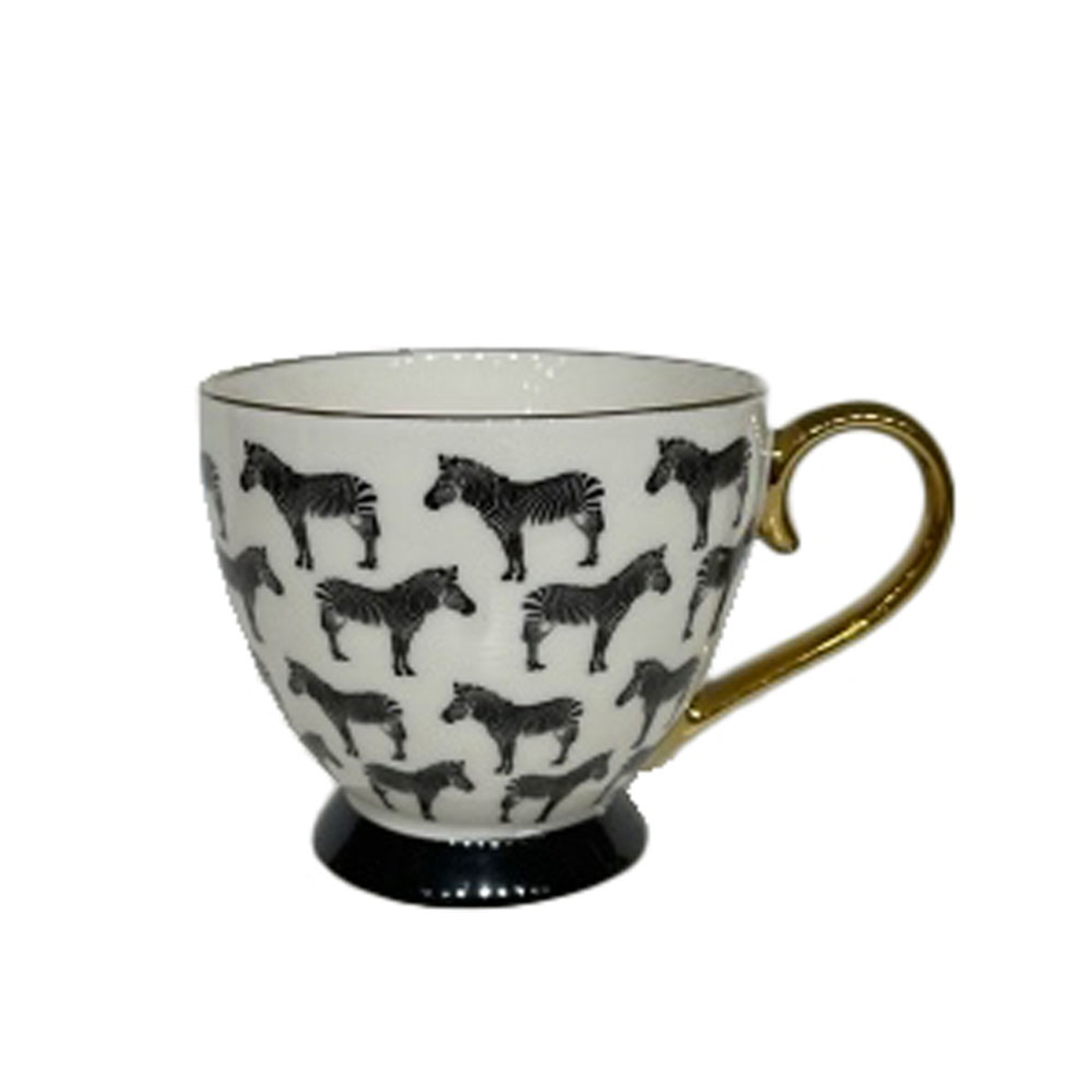 SAFARI B MUG NEW BONE CHINA WHITE BLACK GOLD D11xH
