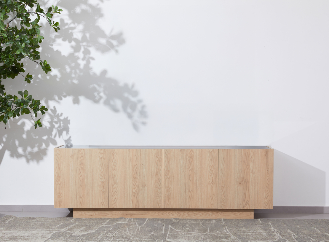 CUBIUS TV STAND 4DOORS MELAMINE NATURAL MELAMINE SMOKE BLACK 182x39x59 E1