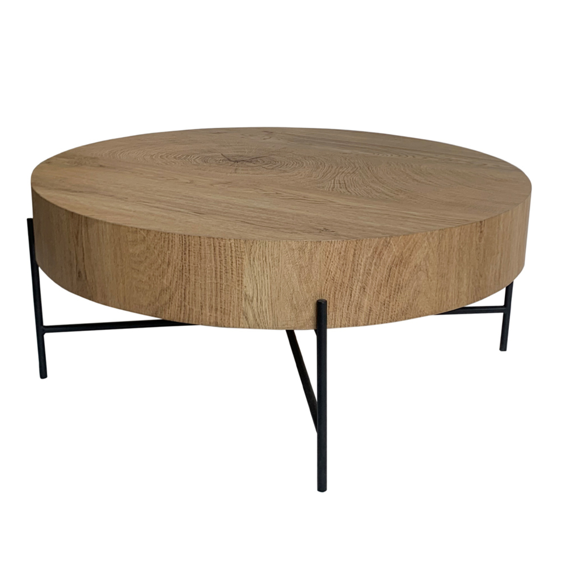 MADERA COFFEE TABLE MDF WITH PAPER VENEER NATURAL METAL BLACK 80x80xH36cm E1 PRC