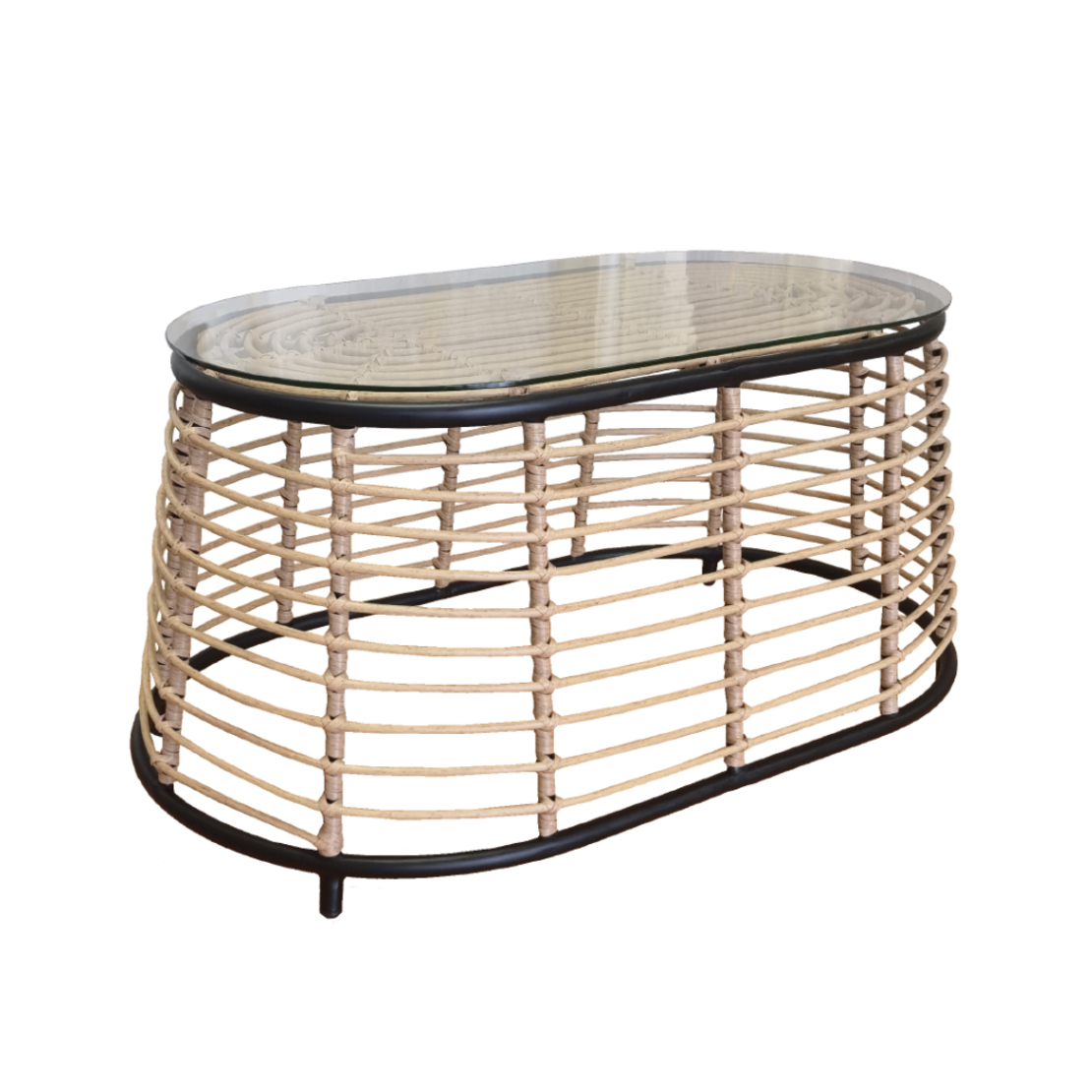 LOOM COFFEE TABLE PE WOVEN NATURAL BLACK 95x55xH45cm PRC