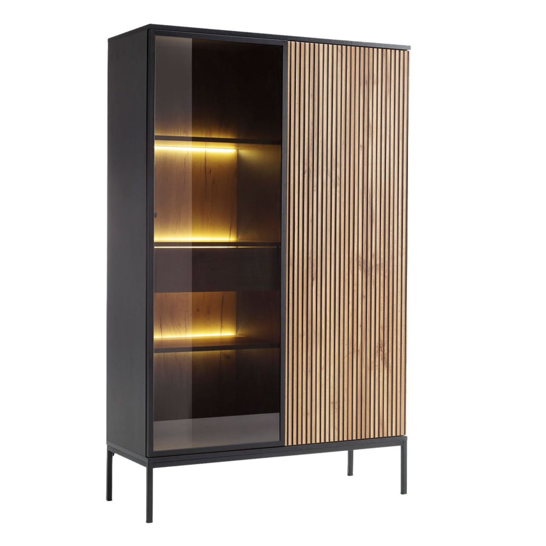 MYSTERY CABINET 2DOORS MELAMINE NATURAL DARK BLACK METAL 104x39x166 E1 PR