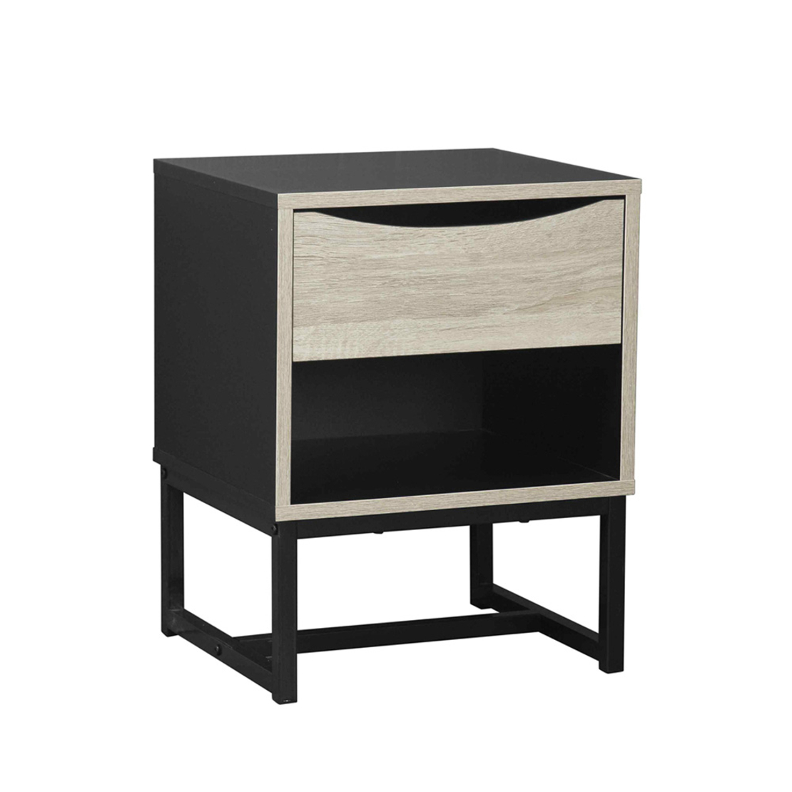 EDGE NIGHTSTAND 1DRAWER CHIPBOARD WITH MELAMINE CARTA BLACK METAL SONOMA E1 PRC