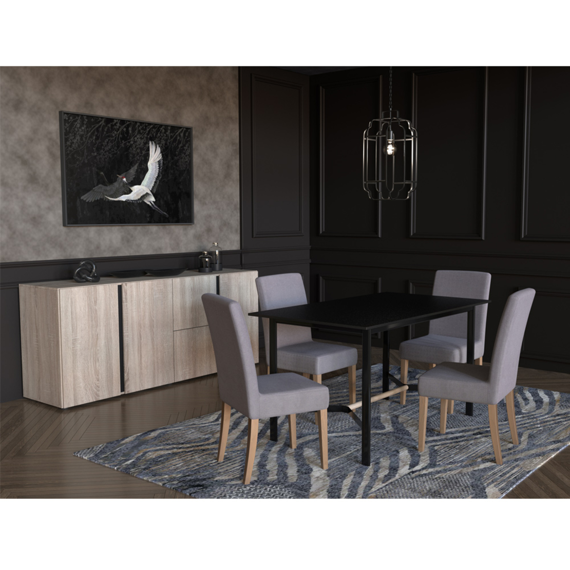 CRANE 1 PAINTING CANVAS BLACK GREY WOOD WHITE 122,