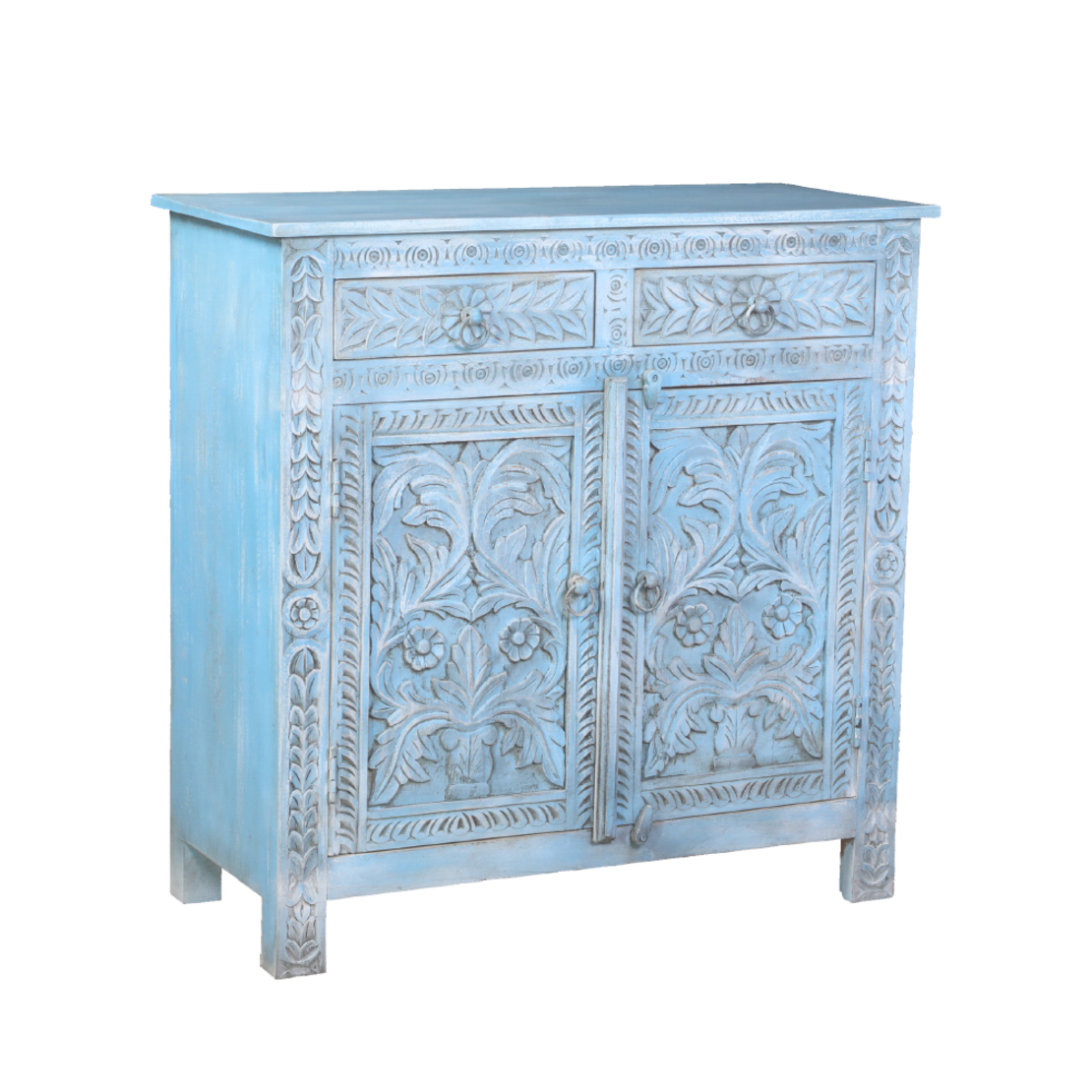 SIFNOS COMMODE 2DOORS 2DRAWERS WOOD MANGO BLUE LIGHT DECAPE IN
