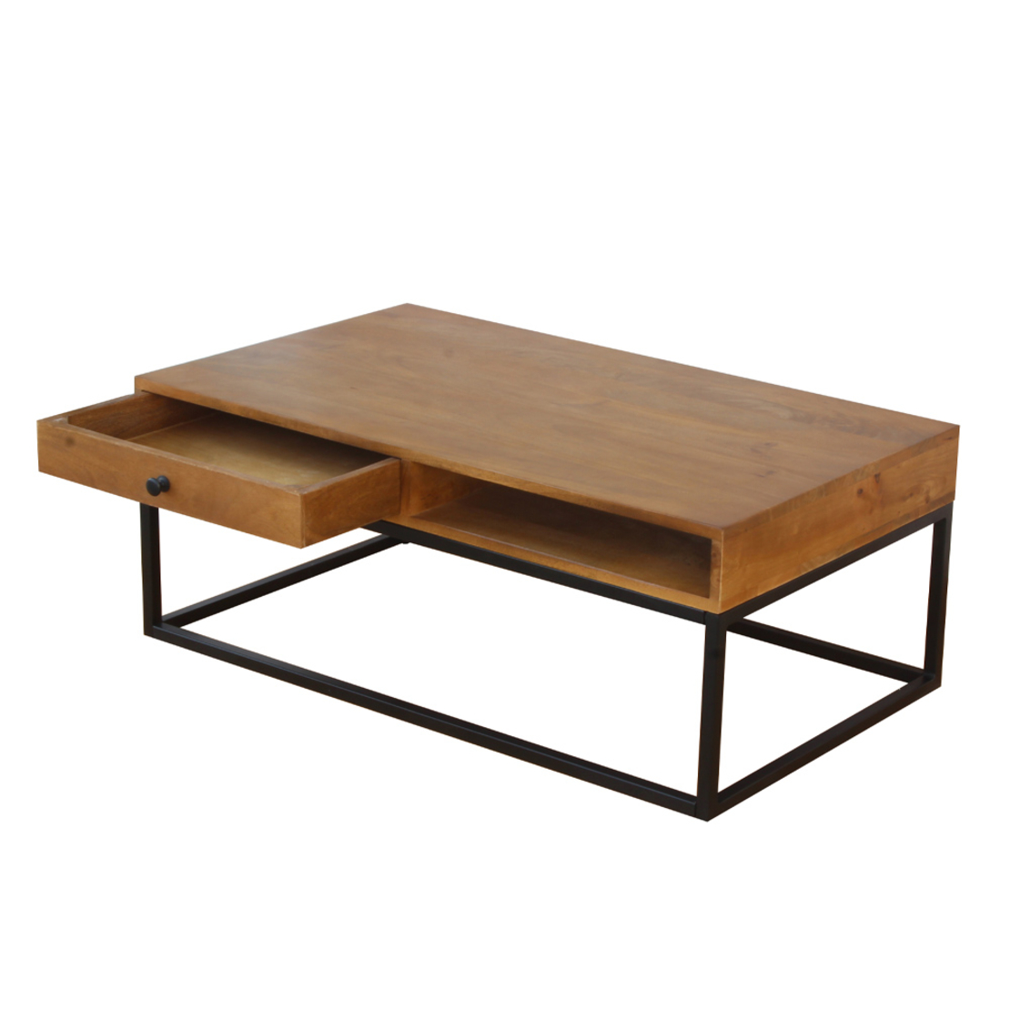 CASSETTO COFFEE TABLE 1DRAWER WOOD MANGO WALNUT METAL BLACK 100x60xH40cm IN