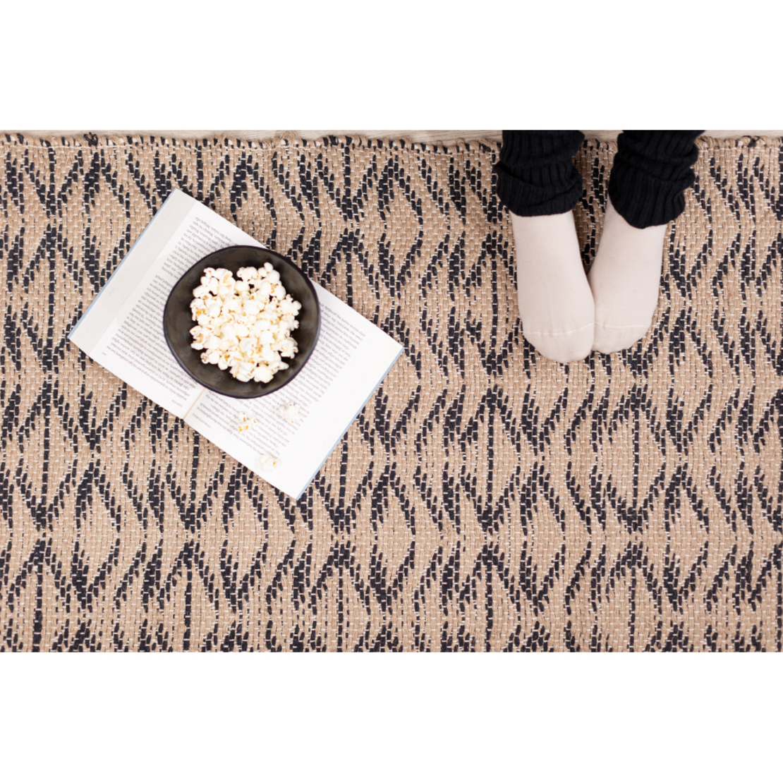 AFRICA CARPET JUTE COTTON BLACK BEIGE 70x150cm IN