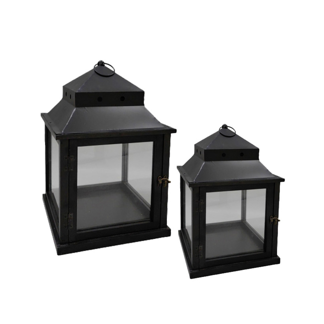 NUBIA LANTERN SET 2PCS 36x36x58 METAL BLACK FIR WOOD