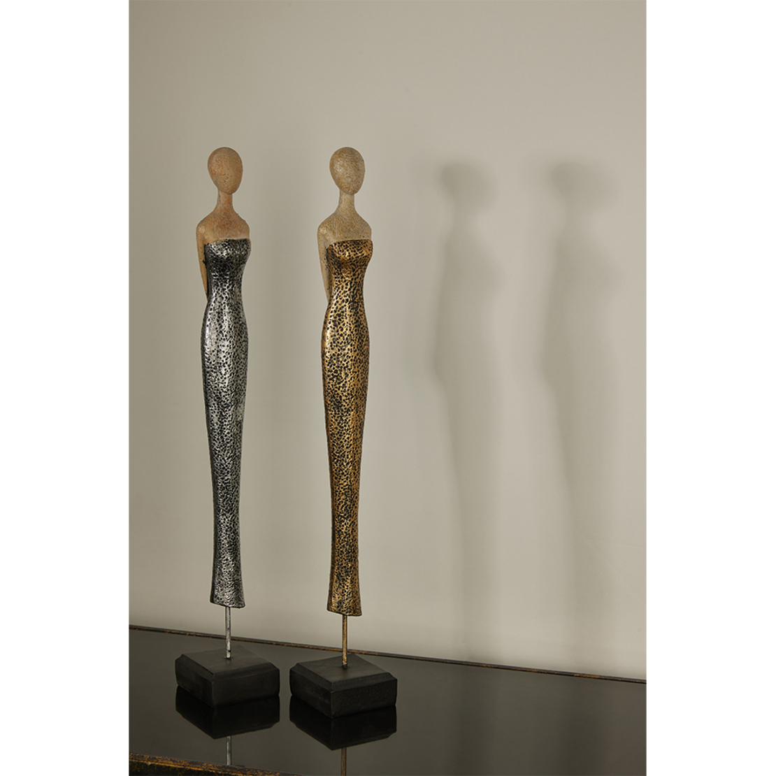 ACCUEIL 2 DECO FIGURE POLYRESIN BEIGE SILVER BLACK