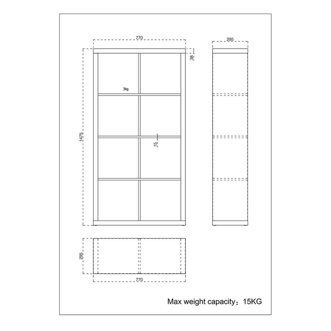 KIVOS 77 BOOKCASE HONEYCOMB SONOMA 77x29,5xH147,5cm E1 PRC