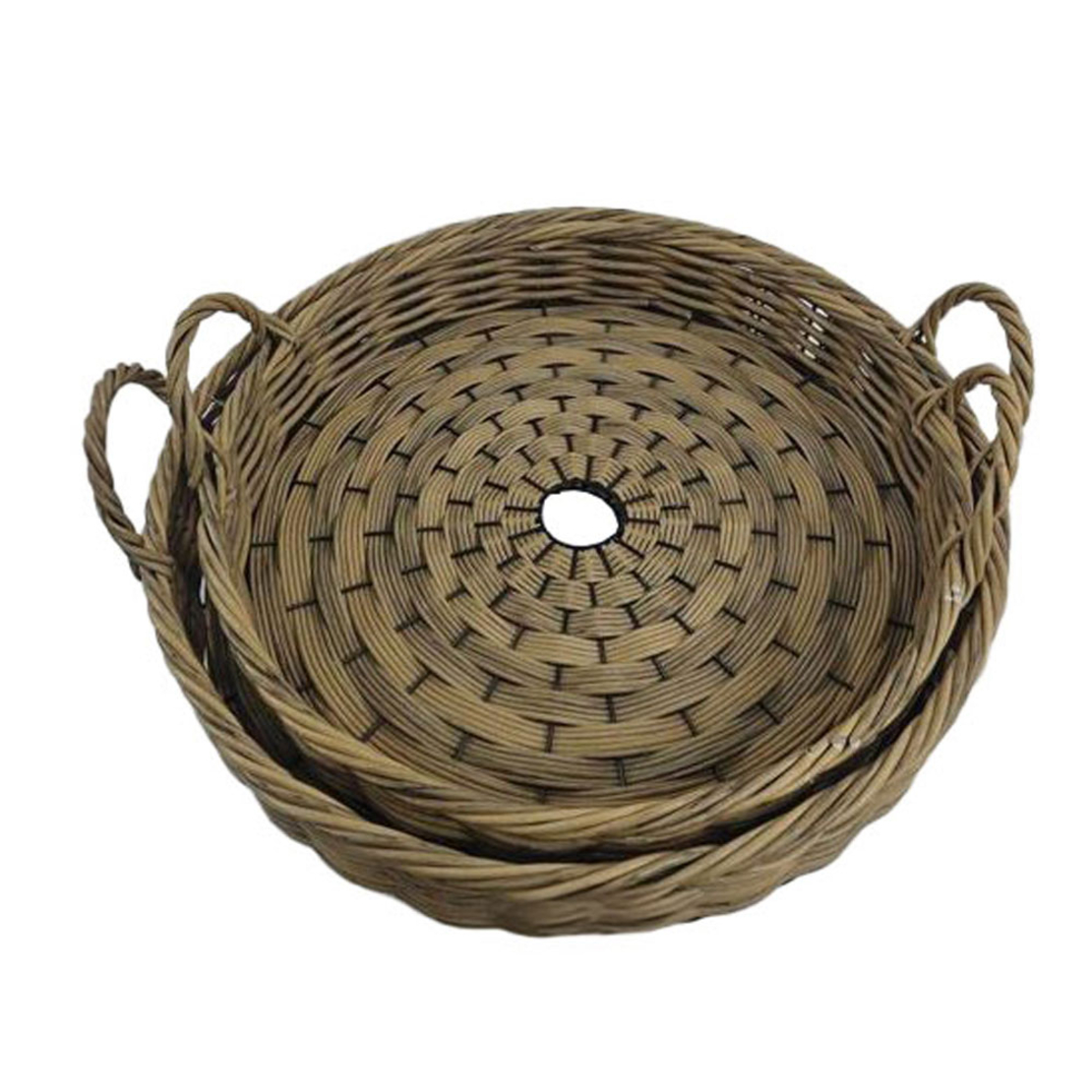 KEGAN TRAY SET 2PCS 56x56x11 WOOD BROWN RATTAN