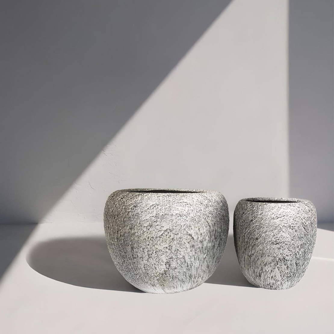 KANCHE PLANTER SET 2PCS 48x48x39 CERAMIC BEIGE BLACK