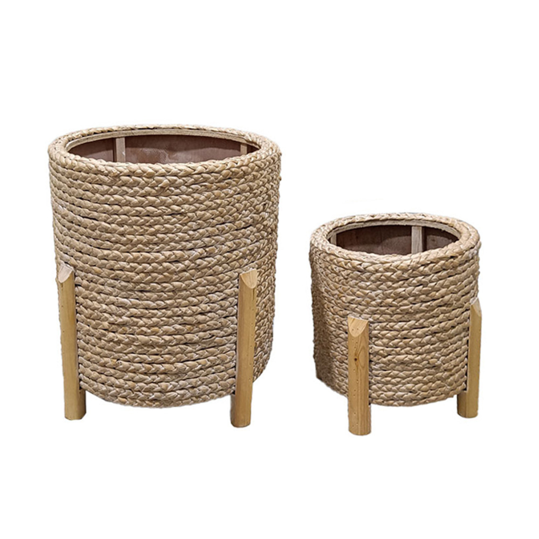 CORDA PLANTER SET 2PCS 30x30x34 FIR WOOD WHITE WASHED NATURAL GRASS