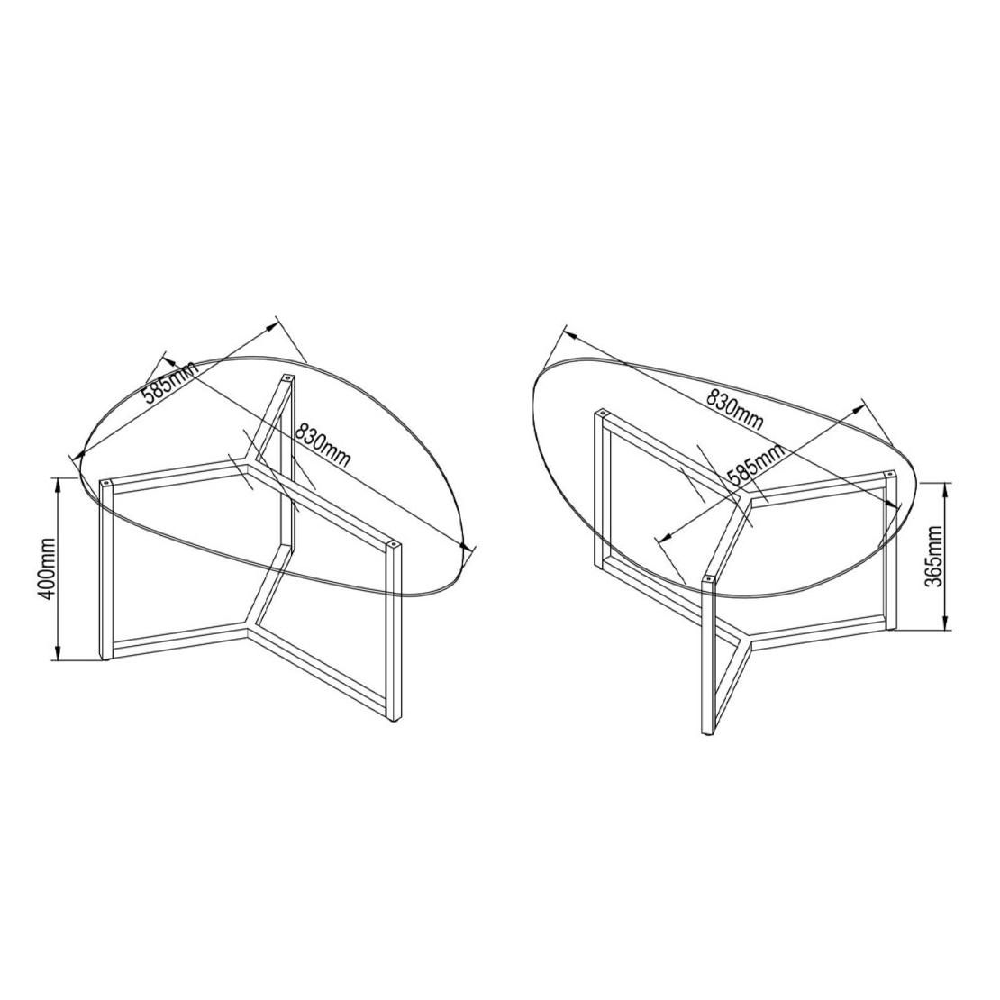 ROCKS COFFEE TABLE SET 2PCS GLASS TRANSPARENT METAL BLACK 82x59xH40cm PRC
