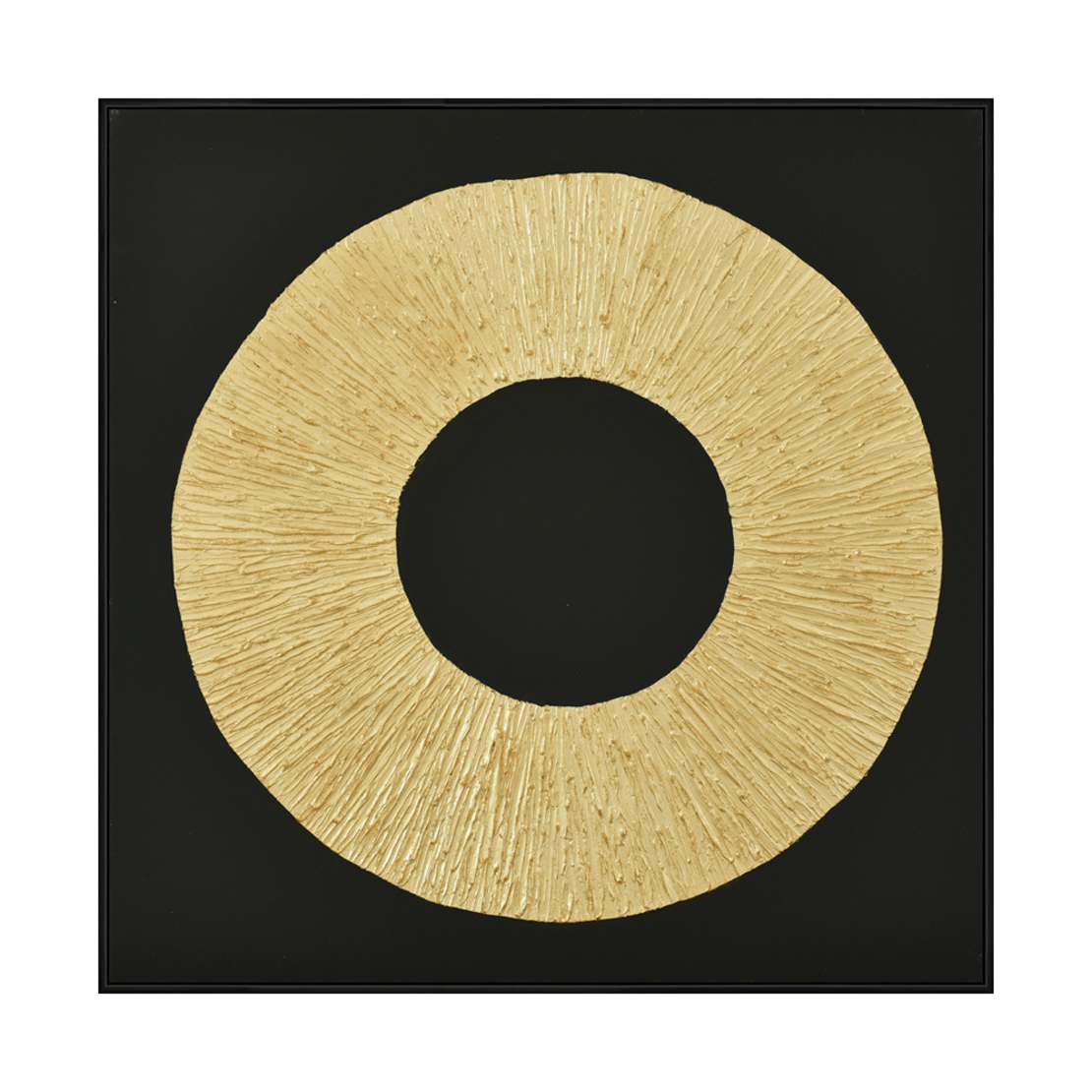 CICLE PAINTING CANVAS BLACK GOLD WOOD 100x100xH4,5