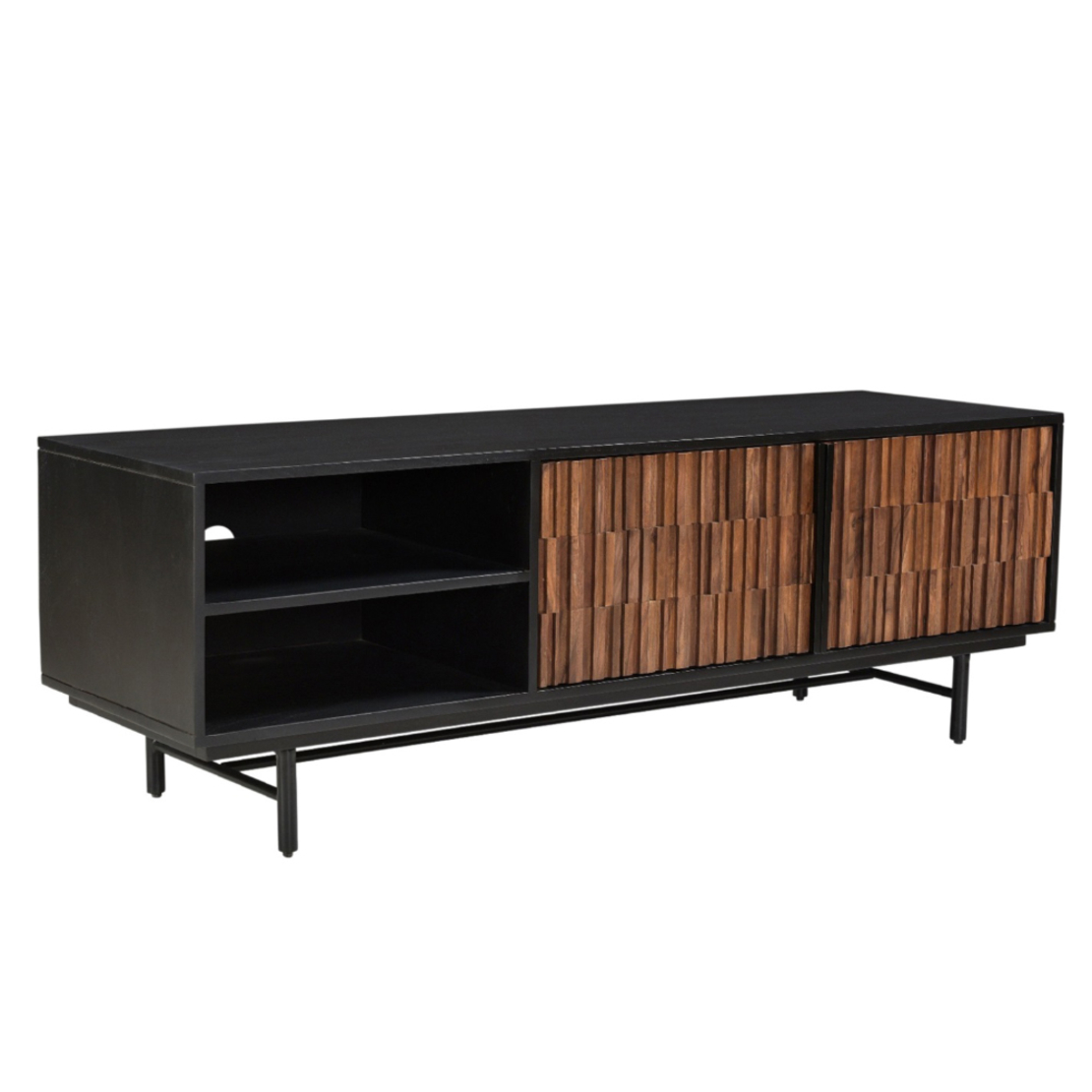 JENGA TV STAND 2DOORS WOOD MANGO BLACK WALNUT WOOD SHEESHAM 150x40xH50cm IN