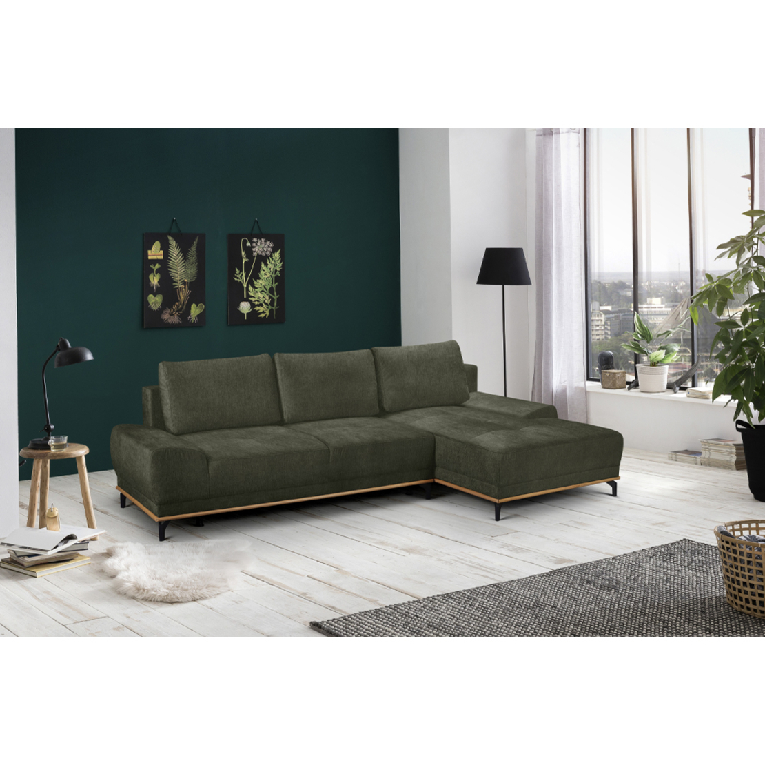 NATURA SOFA BED CORNER RIGHT EASY CLEAN FABRIC OLIVE GREEN E1 EU