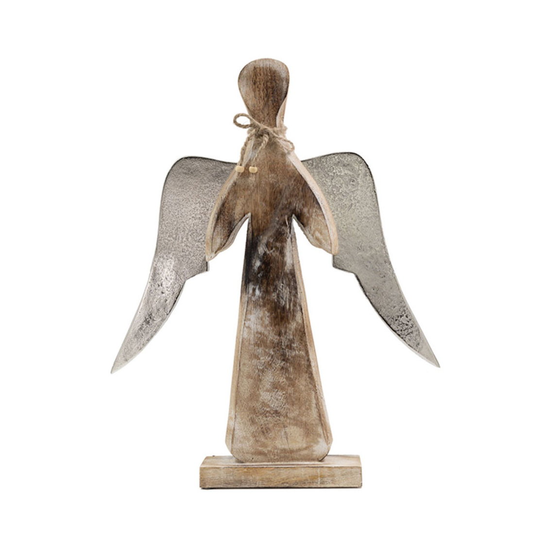 XMAS ENKEL 2 ANGEL WOOD ALUMINIUM SILVER 35x7xH52c