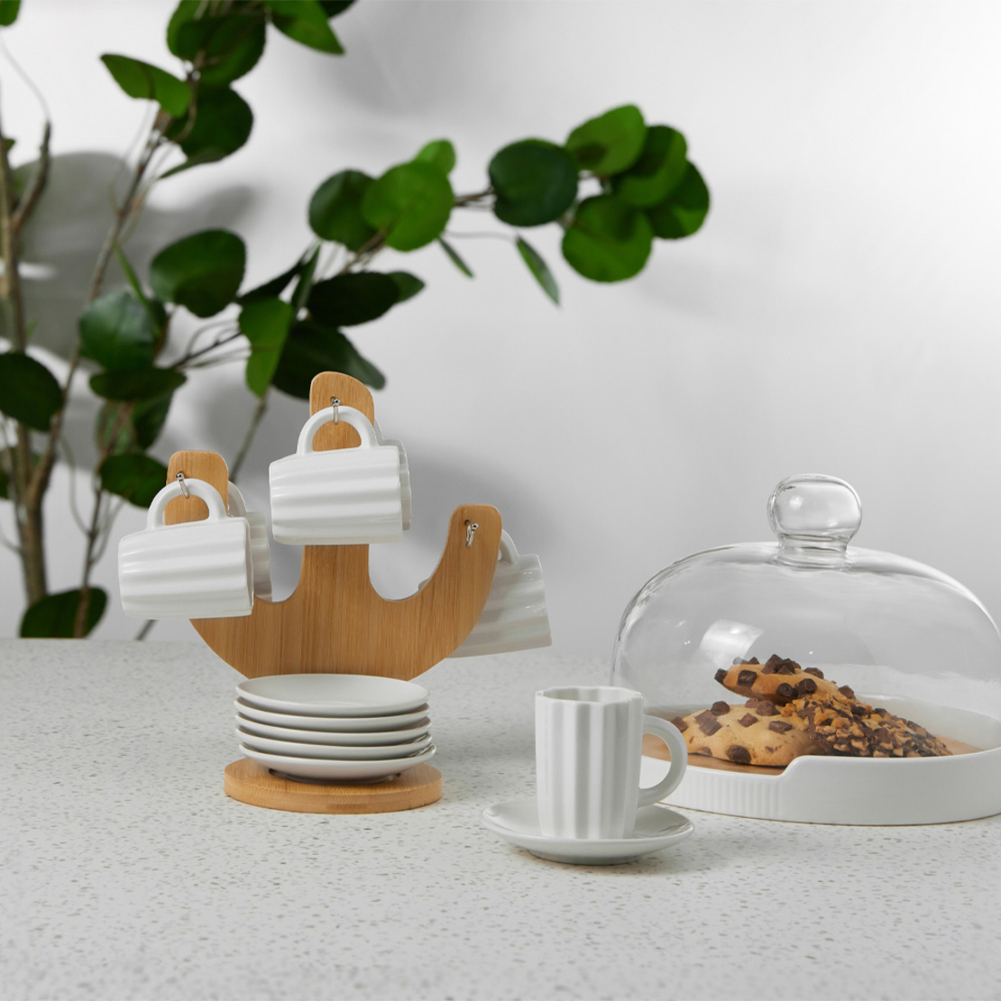 CACTUS MUG ESPRESSO SET 6 PCS PORCELAIN BAMBOO WHI